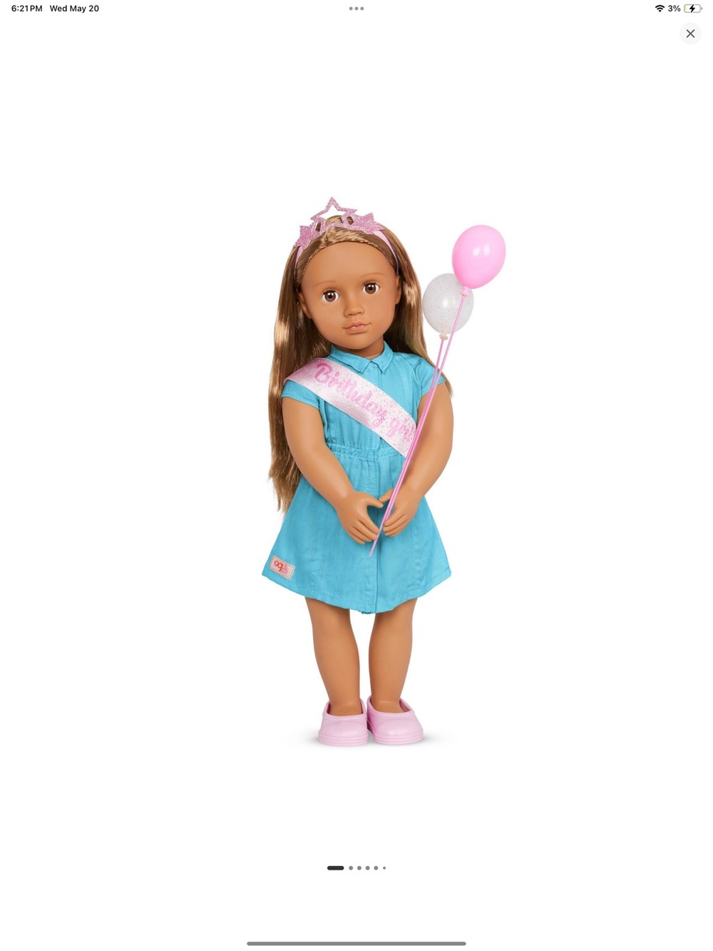 Our generation Anita Birthday Girl Doll in Turquoise Dress with Pink Sash - Picture 2 of 10